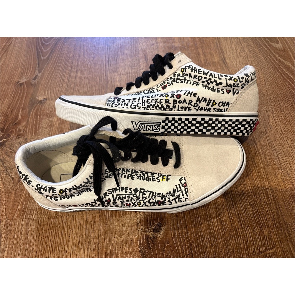 Vans Old Skool Shoes Mens 7.5 Womens 9 DIY White Black Writing